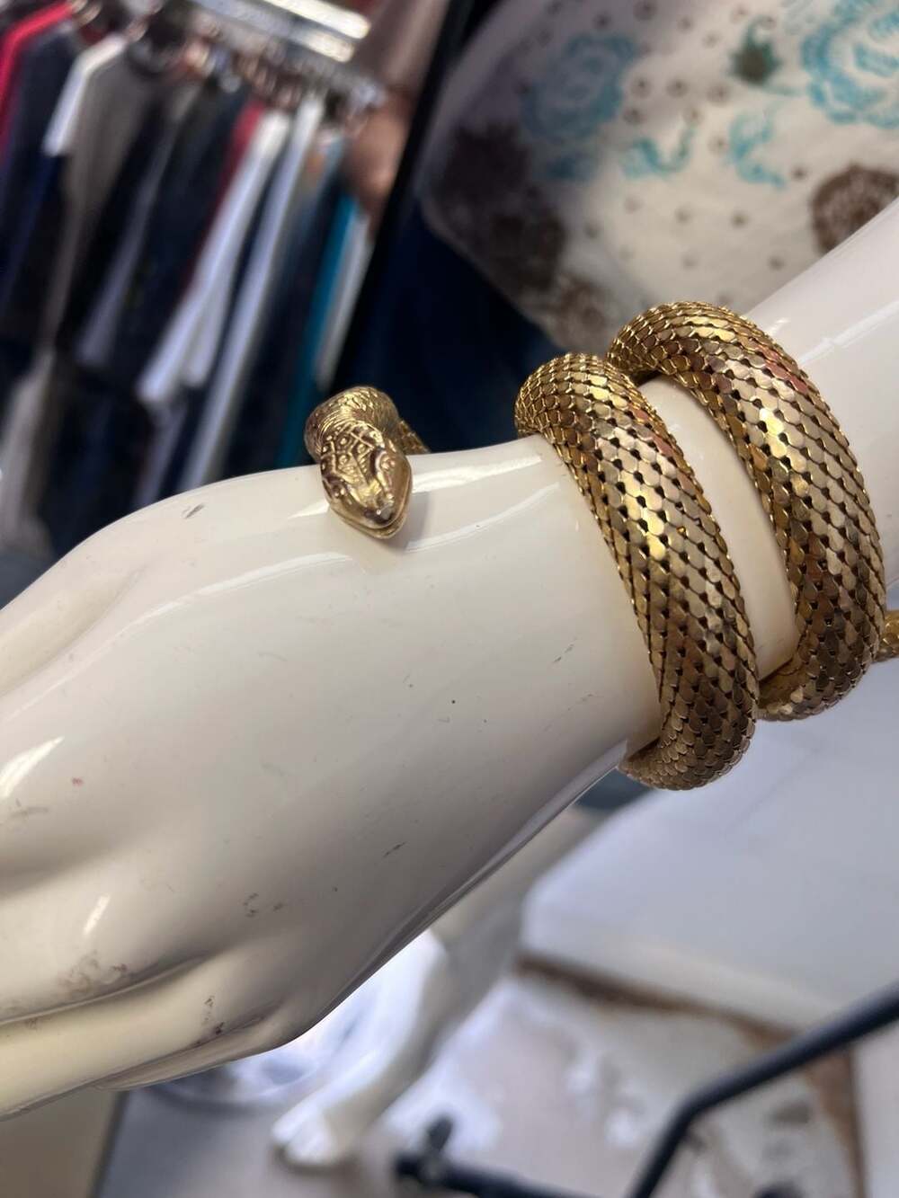 Vintage Whiting and Davis Gold Mesh Snake Bracelet Coiled Wrap Serpent Armband